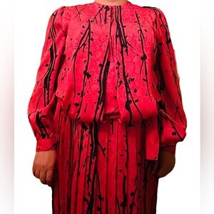 Vintage 1980s Pink Skirt Set with Splatter Pattern Townhouse Excellent Condition